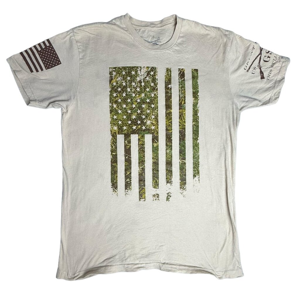 Grunt Style Camo Flag Tan Mens Shirt Size Large